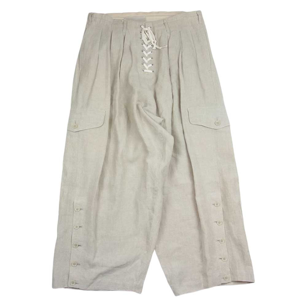 Yohji Yamamoto POUR HOMME ヨウジヤマモトプールオム 21SS HD-P47-30 レースアップ 裾ボタン リネン ジョッパーズ 麻 カーゴパンツ ベージュ系 2【中古】