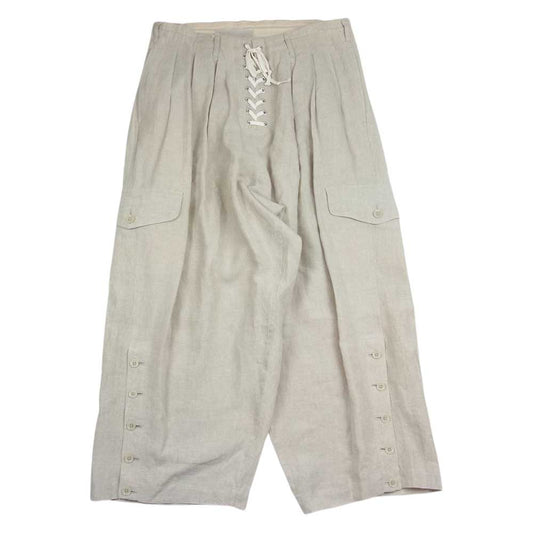 Yohji Yamamoto POUR HOMME ヨウジヤマモトプールオム 21SS HD-P47-30 レースアップ 裾ボタン リネン ジョッパーズ 麻 カーゴパンツ ベージュ系 2【中古】