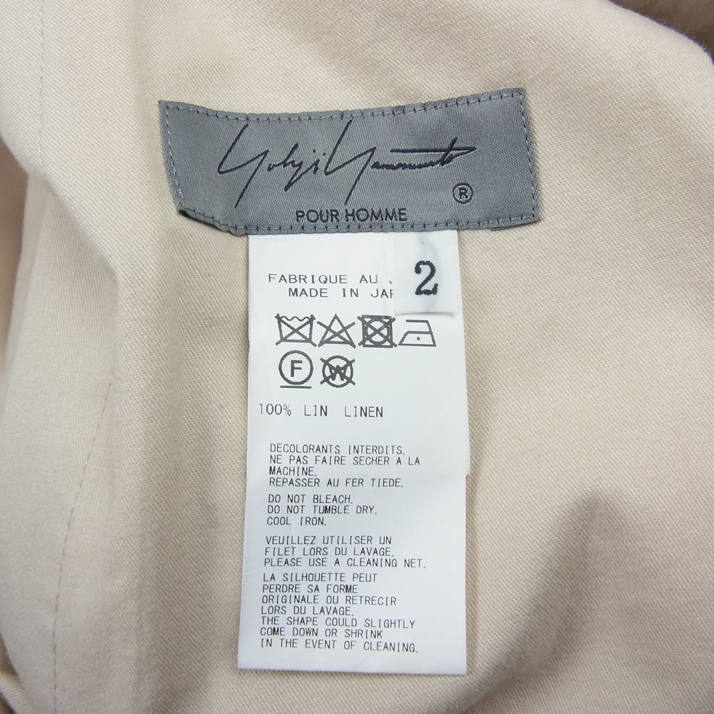Yohji Yamamoto POUR HOMME ヨウジヤマモトプールオム 21SS HD-P47-30 レースアップ 裾ボタン リネン ジョッパーズ 麻 カーゴパンツ ベージュ系 2【中古】