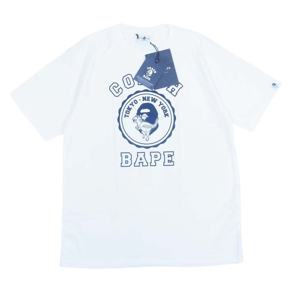 A BATHING APE アベイシングエイプ 1H73109902  × COACH コーチ COLLEGE TEE カレッジ Tシャツ ホワイト系 L【新古品】【未使用】【中古】