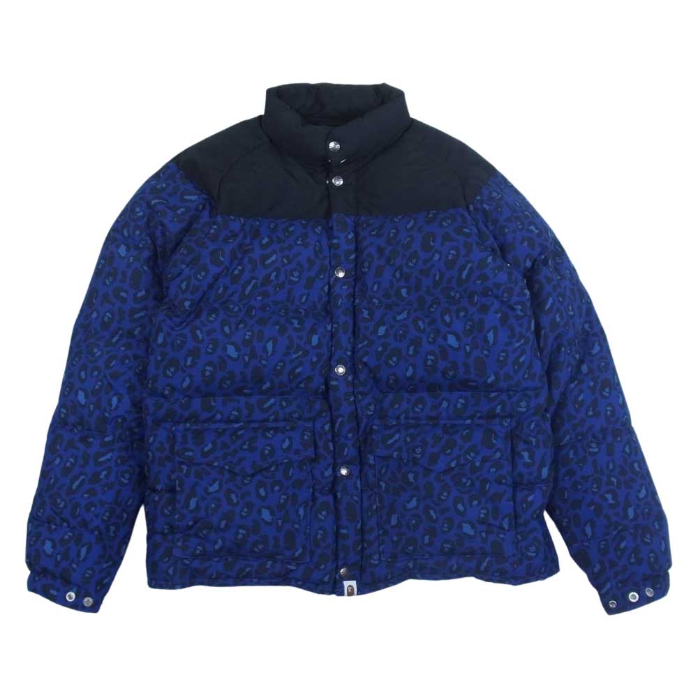 A BATHING APE アベイシングエイプ レオパード ダウン ジャケット ブラック系 ブルー系 XL【中古】