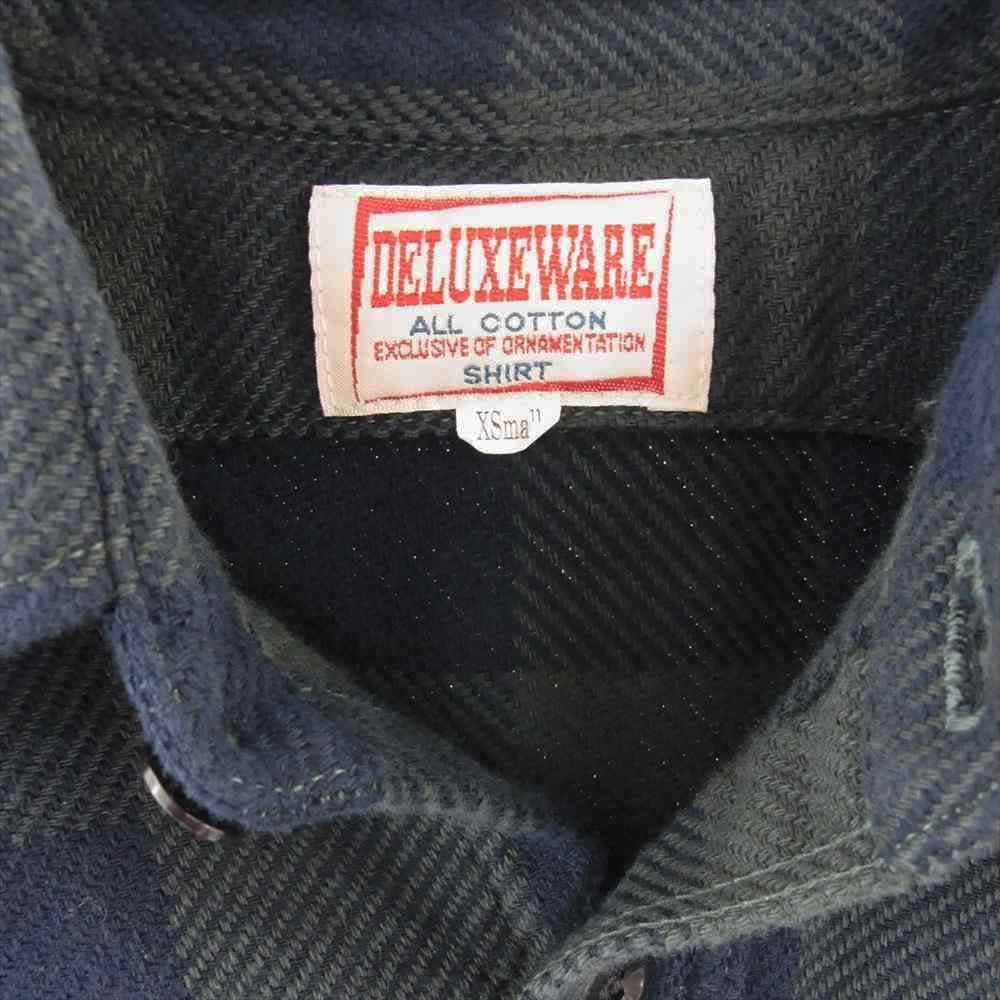 デラックスウエア バッファロー チェック ヘビー ネル 長袖シャツ  モスグリーン系 XS【中古】