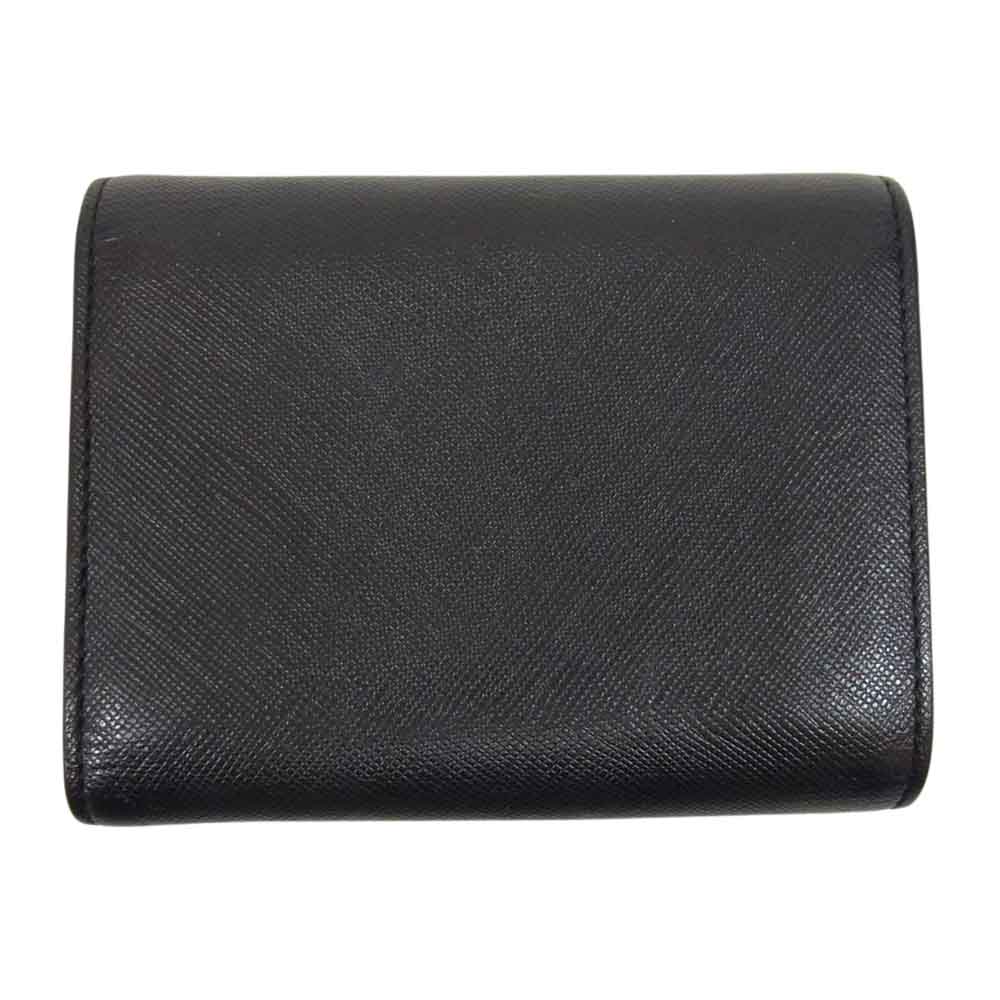 MCM エム・シー・エム リボン レザー 三つ折り 財布 ウォレット ブラック系 ワインレッド系【中古】