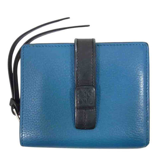 LOEWE ロエベ 124.12.Z44 二つ折り財布 アナグラム コンパクト ジップ ウォレット ブルー系【中古】