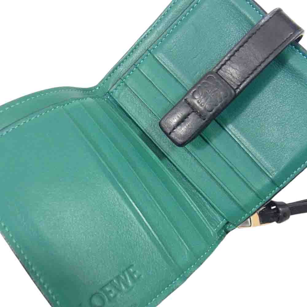 LOEWE ロエベ 124.12.Z44 二つ折り財布 アナグラム コンパクト ジップ ウォレット ブルー系【中古】
