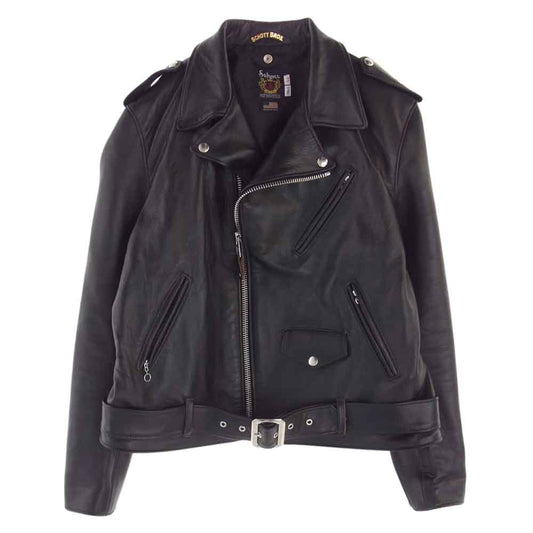 schott ショット 217US SHEEP ONE STAR TALL RIDERS 茶芯 シープ ワン スター トール レザー ダブルライダース ジャケット ブラック系 44【美品】【中古】