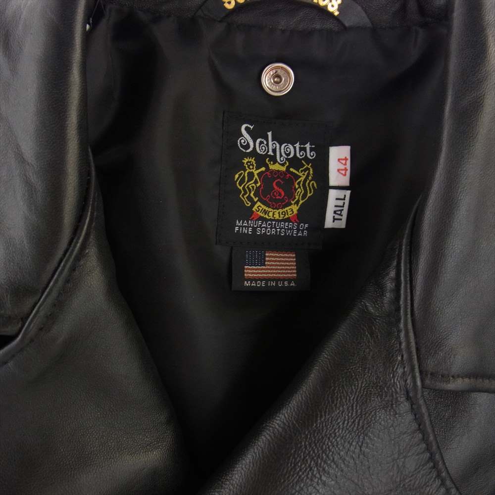 schott ショット 217US SHEEP ONE STAR TALL RIDERS 茶芯 シープ ワン スター トール レザー ダブルライダース ジャケット ブラック系 44【美品】【中古】