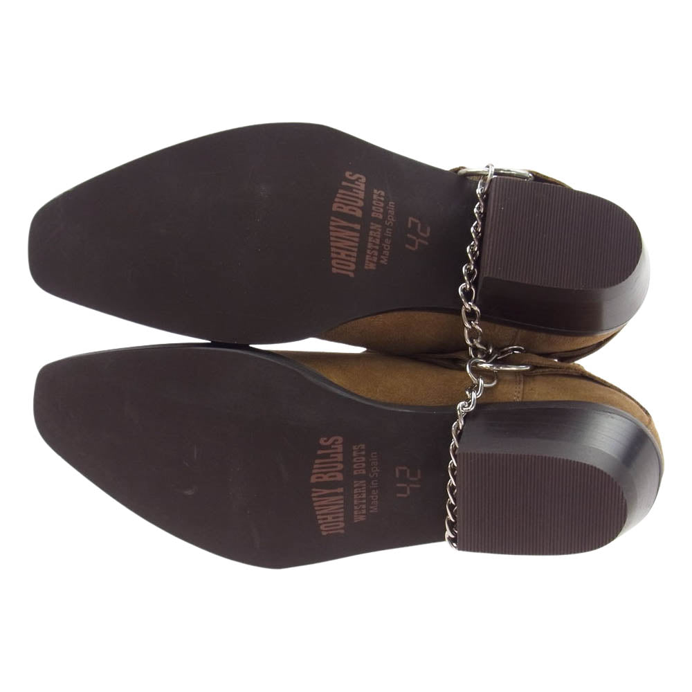 ジョニーブルズ 4719 IG別注 SUEDE CAMEL スエード バックルチェーンストラップ ウエスタンブーツ ブラウン系 42【極上美品】【中古】