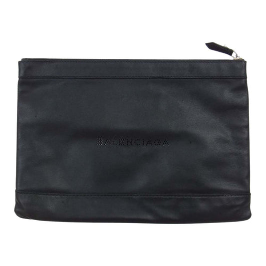 BALENCIAGA バレンシアガ 373834 パンチングロゴ レザー クラッチバッグ ブラック系【中古】