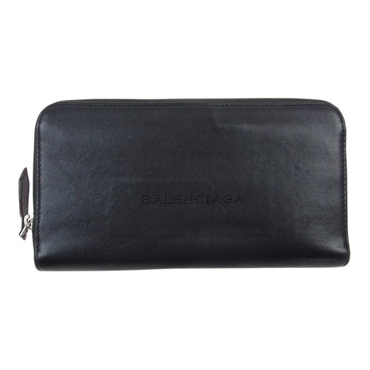 BALENCIAGA バレンシアガ 436045 パンチングロゴ レザー ラウンドファスナー ウォレット 長財布 ブラック系【中古】