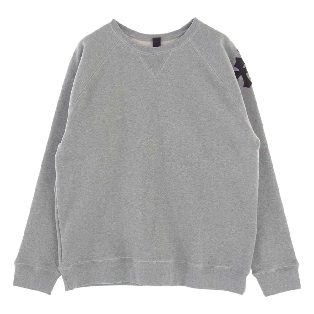 CHROME HEARTS クロムハーツ（原本無） 国内正規品 Y NOT セメタリークロス レザーパッチ スクロールラベル クルーネック スウェット トレーナー グレー系 XL【美品】【中古】