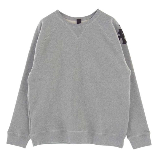 CHROME HEARTS クロムハーツ（原本無） 国内正規品 Y NOT セメタリークロス レザーパッチ スクロールラベル クルーネック スウェット トレーナー グレー系 XL【美品】【中古】