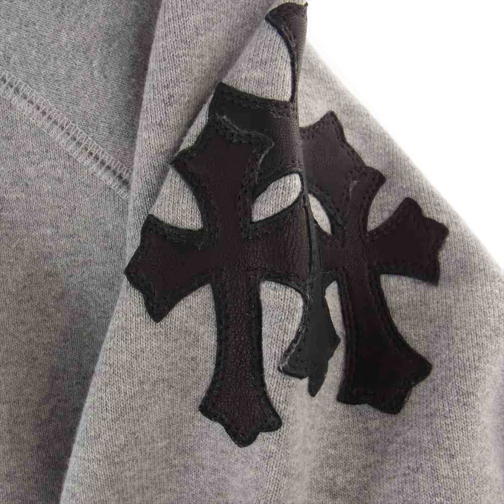 CHROME HEARTS クロムハーツ（原本無） 国内正規品 Y NOT セメタリークロス レザーパッチ スクロールラベル クルーネック スウェット トレーナー グレー系 XL【美品】【中古】