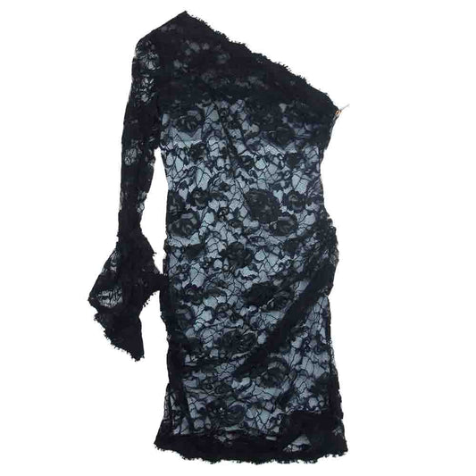 Emilio Pucci エミリオプッチ 31RI71 イタリア製 ワンショルダー 総レース ワンピース ドレス ブラック系 36【中古】