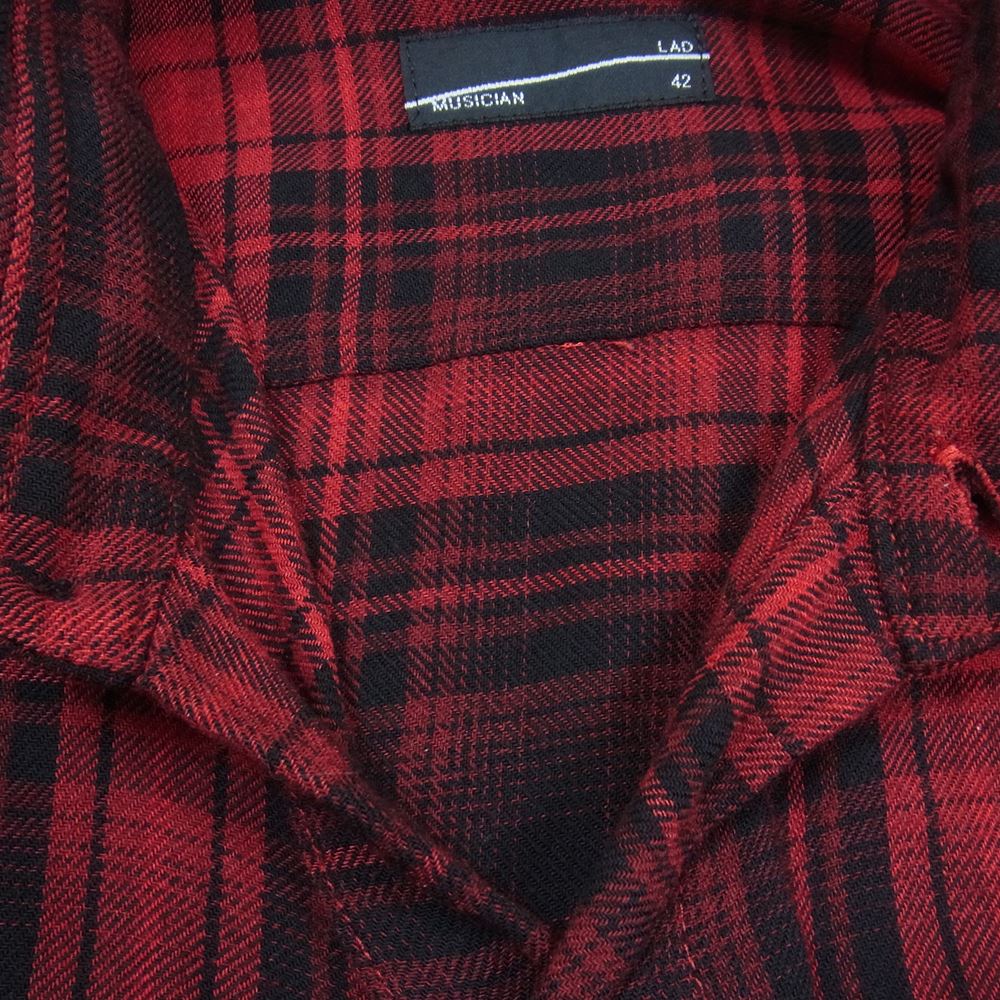 LAD MUSICIAN ラッドミュージシャン 2216-117 STANDARD SHIRT RAYON OMBRE CHECK オンブレチェック レーヨン スタンダード 長袖 シャツ レッド系 42【中古】