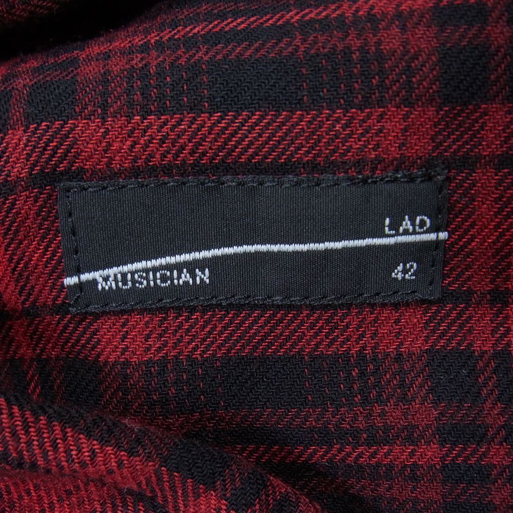 LAD MUSICIAN ラッドミュージシャン 2216-117 STANDARD SHIRT RAYON OMBRE CHECK オンブレチェック レーヨン スタンダード 長袖 シャツ レッド系 42【中古】