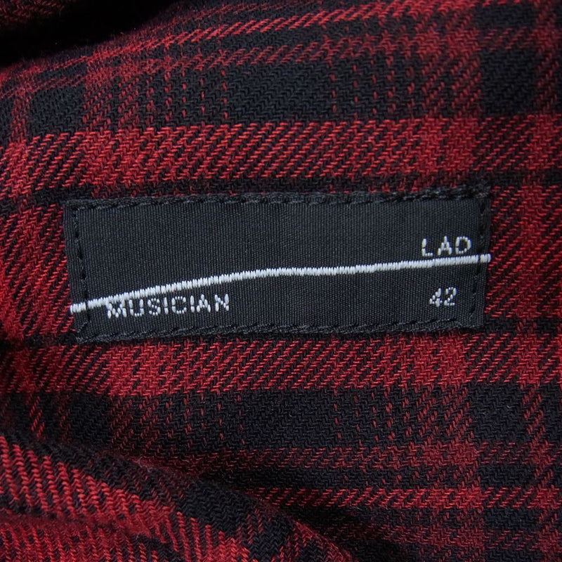 LAD MUSICIAN ラッドミュージシャン 2216-117 STANDARD SHIRT RAYON OMBRE CHECK オンブレチェック  レーヨン スタンダード 長袖 シャツ レッド系 42【中古】