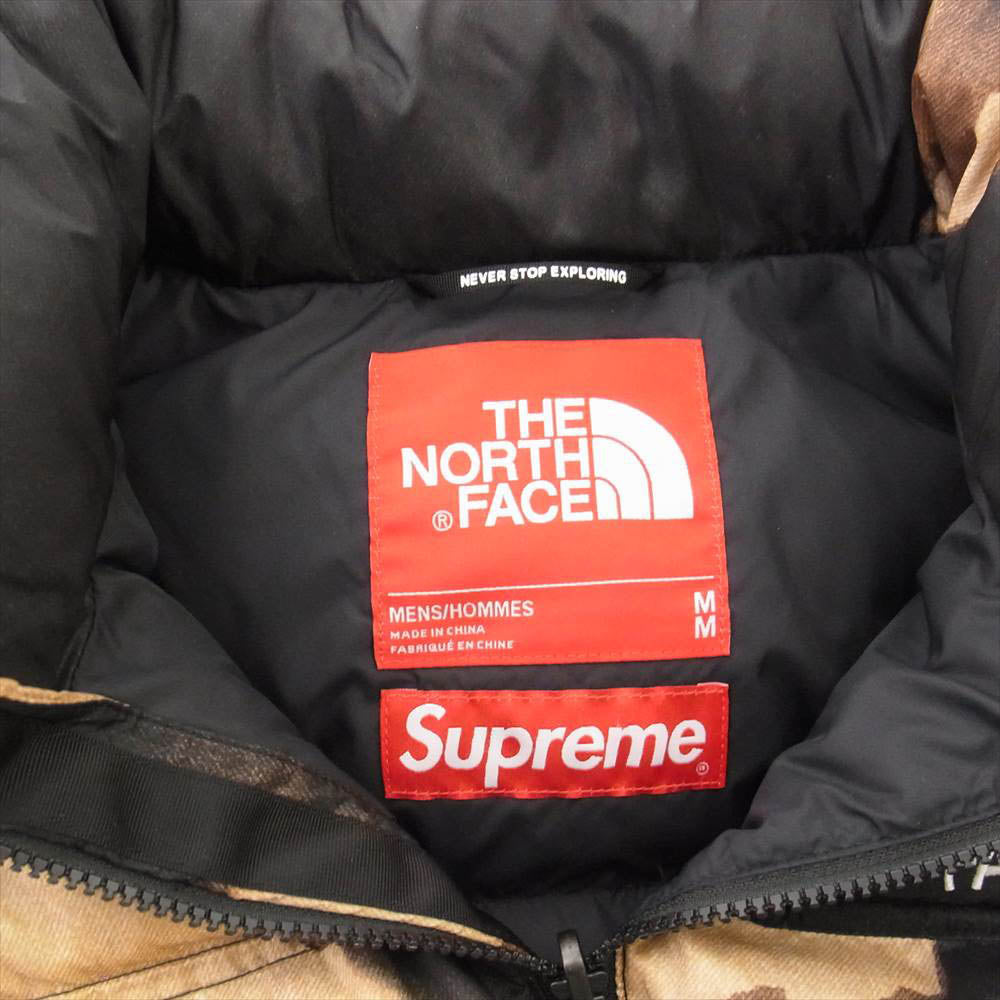 Supreme シュプリーム 21AW ND52100I × THE NORTH FACE ノースフェイス Bleached Denim Print Nuptse Jacket ブリーチ デニム プリント ダウン ジャケット M【中古】