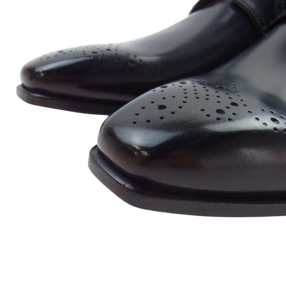 フランチェスコベニーニョ イタリア製 メダリオン プレーントゥ チゼルトゥ ロングノーズ ビジネスシューズ ブラック系 7 2/1【美品】【中古】