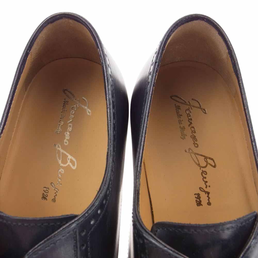 フランチェスコベニーニョ イタリア製 メダリオン プレーントゥ チゼルトゥ ロングノーズ ビジネスシューズ ブラック系 7 2/1【美品】【中古】