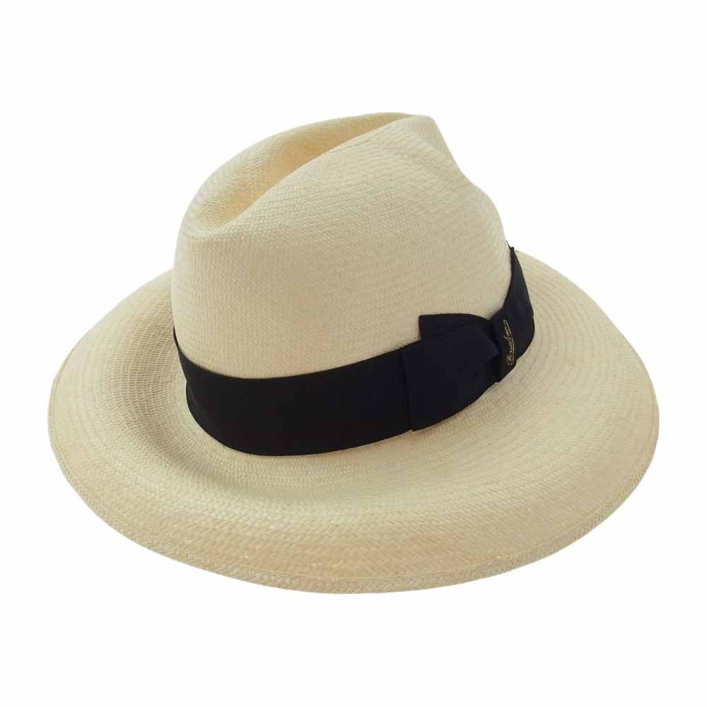 ボルサリーノ イタリア製 ストロー リボン 中折れ パナマハット オフホワイト系 L【美品】【中古】