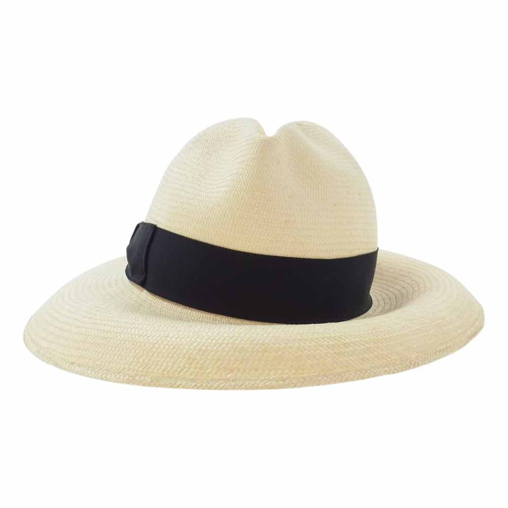 ボルサリーノ イタリア製 ストロー リボン 中折れ パナマハット オフホワイト系 L【美品】【中古】