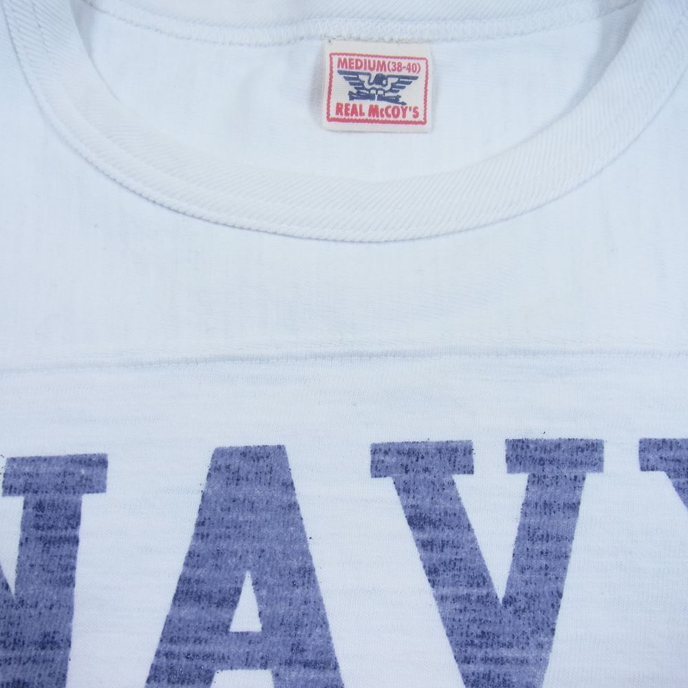 The REAL McCOY'S ザリアルマッコイズ MILITARY FOOTBALL 七分袖Tシャツ NAVY 80 カットソー ホワイト系 M【中古】