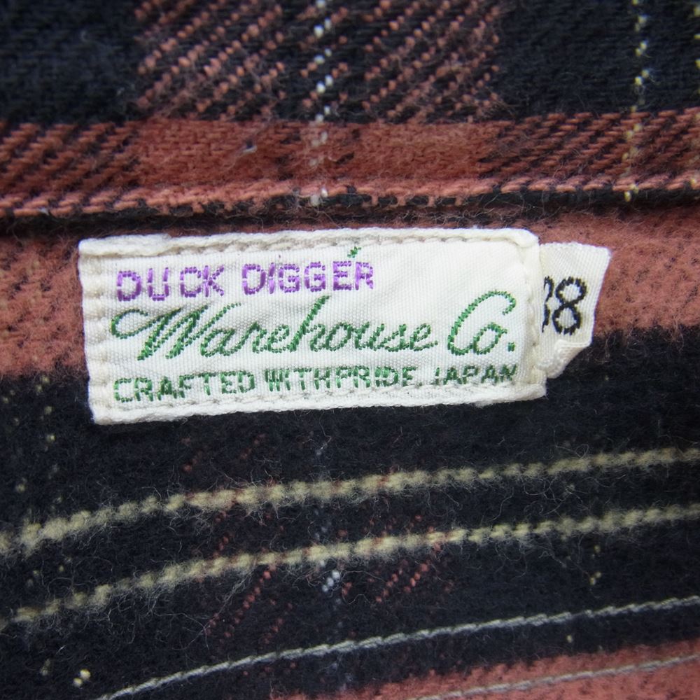 WAREHOUSE ウエアハウス DUCK DIGGER ヘビーネル チェック シャツ ピンク系 ブラウン系 38【中古】