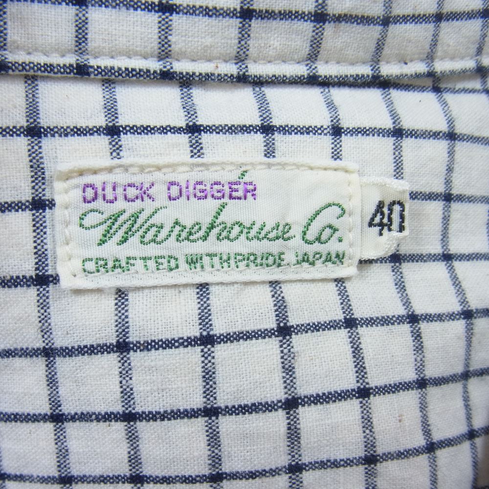 WAREHOUSE ウエアハウス DUCK DIGGER オープンカラー チェック 半袖 シャツ オフホワイト系 40【美品】【中古】
