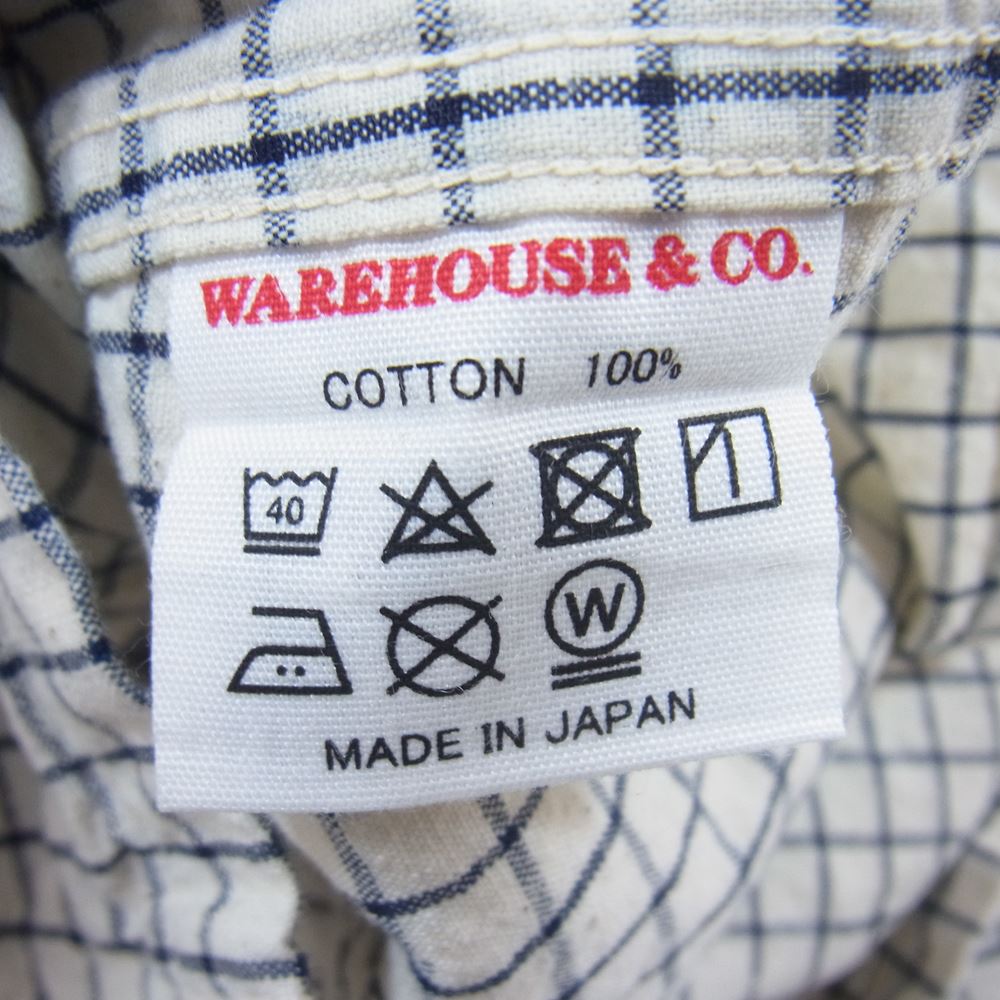 WAREHOUSE ウエアハウス DUCK DIGGER オープンカラー チェック 半袖 シャツ オフホワイト系 40【美品】【中古】