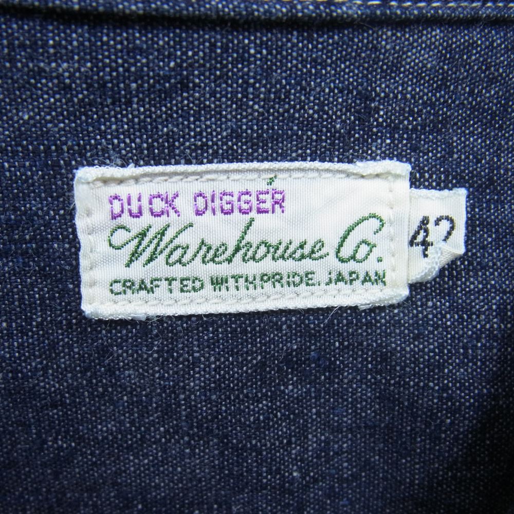 WAREHOUSE ウエアハウス DUCK DIGGER オープンカラー デニム 半袖 シャツ インディゴブルー系 42【美品】【中古】