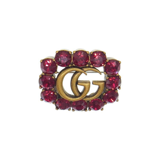 GUCCI グッチ GGマーモント ダブル G ブローチ ビジュー レッド ラインストーン  ゴールド系 レッド系【中古】