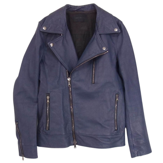 junhashimoto ジュンハシモト 17AW 1021720004 DOUBLE INNER RIDERS BABY CALF ベビーカーフレザー ダブル ライダース ジャケット ネイビー系 2【中古】