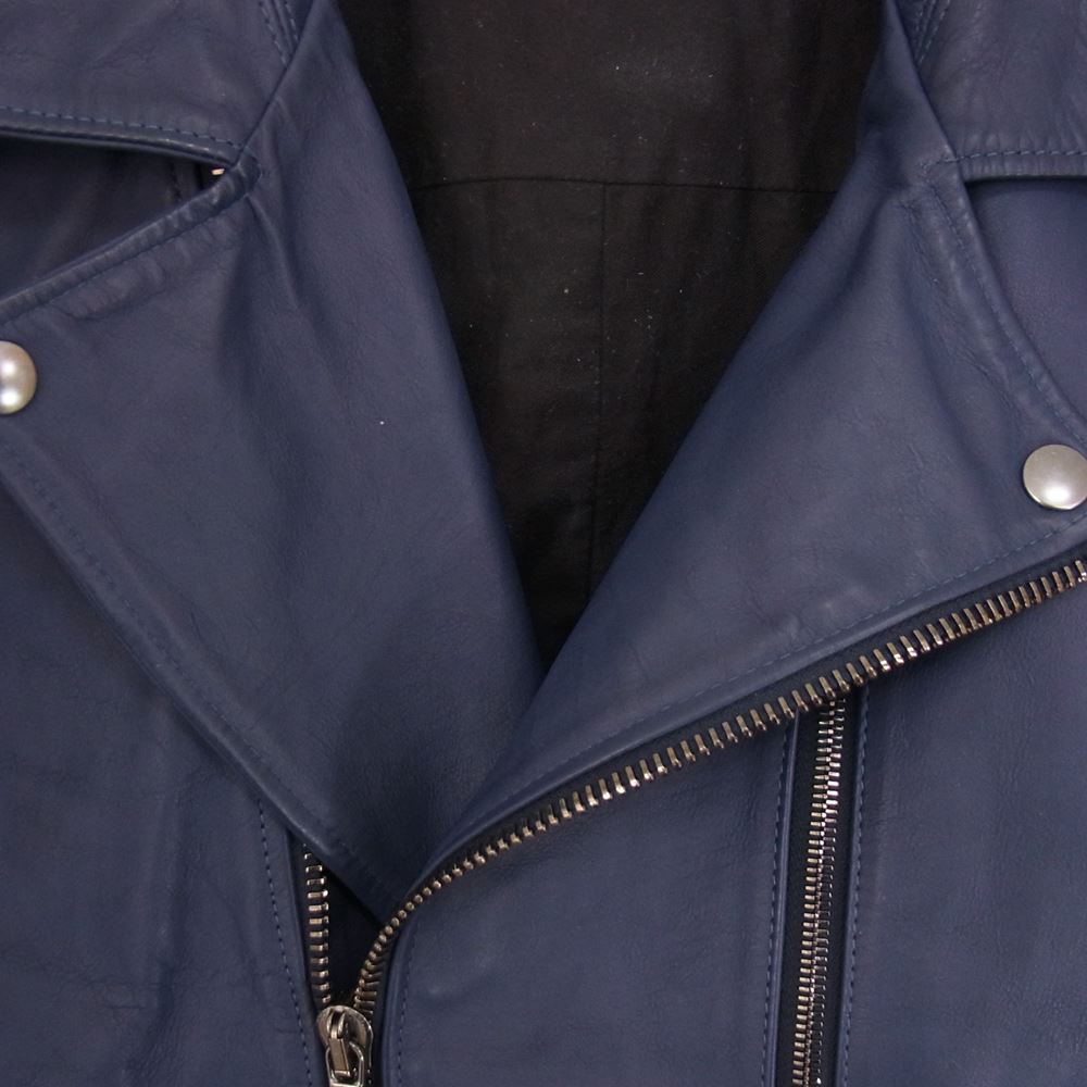 junhashimoto ジュンハシモト 17AW 1021720004 DOUBLE INNER RIDERS BABY CALF ベビーカーフレザー ダブル ライダース ジャケット ネイビー系 2【中古】