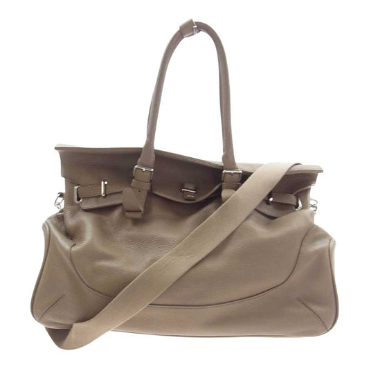 PELLE MORBIDA ペッレモルビダ Maiden Voyage メイデン ヴォヤージュ 被せ付き 2WAY レザー ショルダー ボストン バッグ ベージュ  ライトブラウン系【中古】