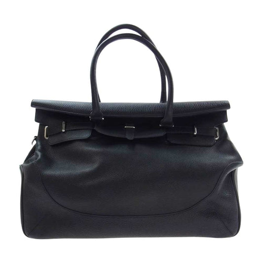PELLE MORBIDA ペッレモルビダ Maiden Voyage メイデン ヴォヤージュ 被せ付き 2WAY レザー ショルダー ボストン バッグ ネイビー ブラック系【中古】