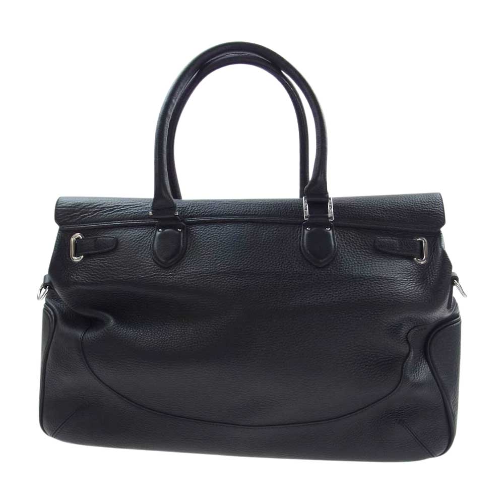 PELLE MORBIDA ペッレモルビダ Maiden Voyage メイデン ヴォヤージュ 被せ付き 2WAY レザー ショルダー ボストン バッグ ネイビー ブラック系【中古】