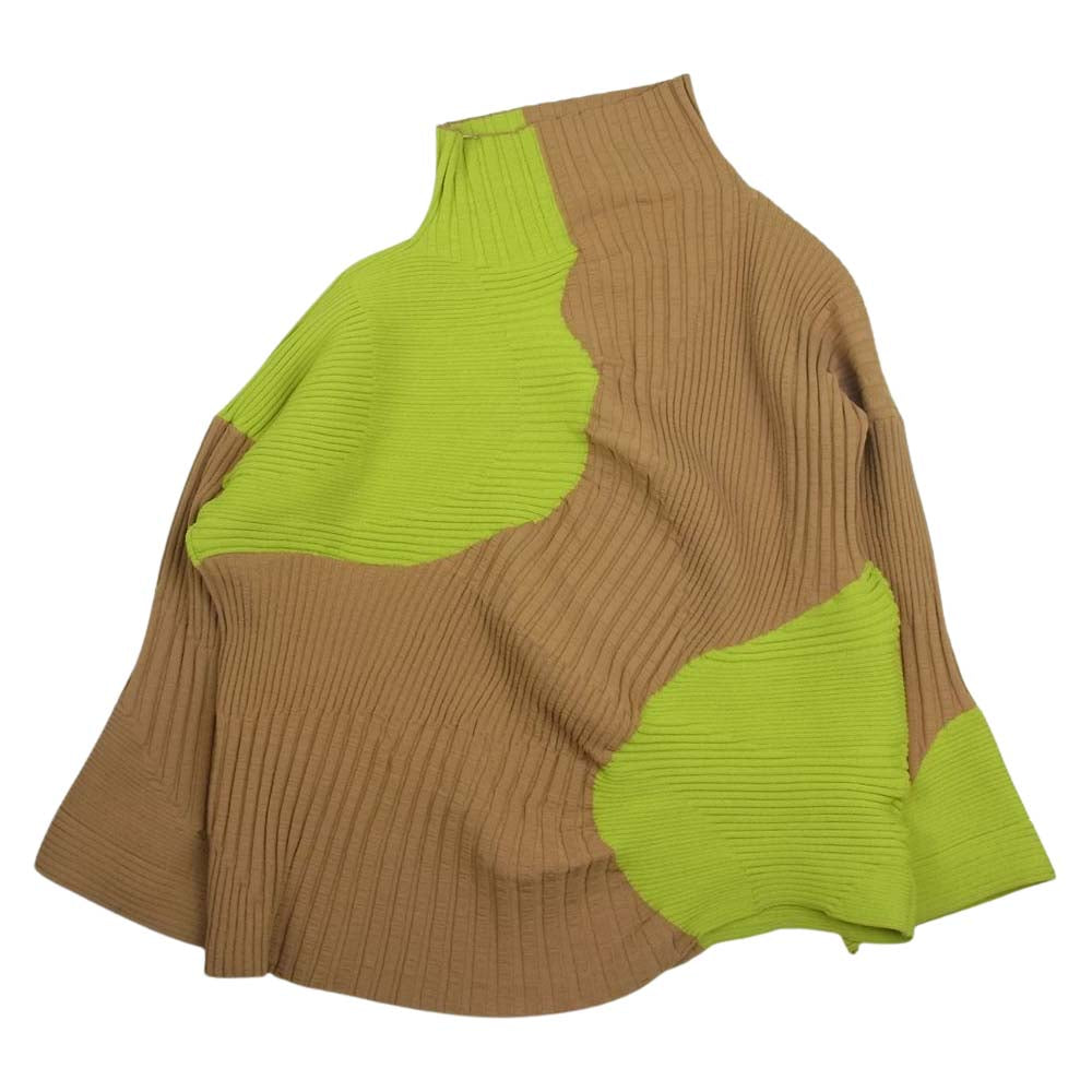 ISSEY MIYAKE イッセイミヤケ IM23KN251 リブ グロウ ハイネック ニット ベージュ系 イエロー系 2【美品】【中古】