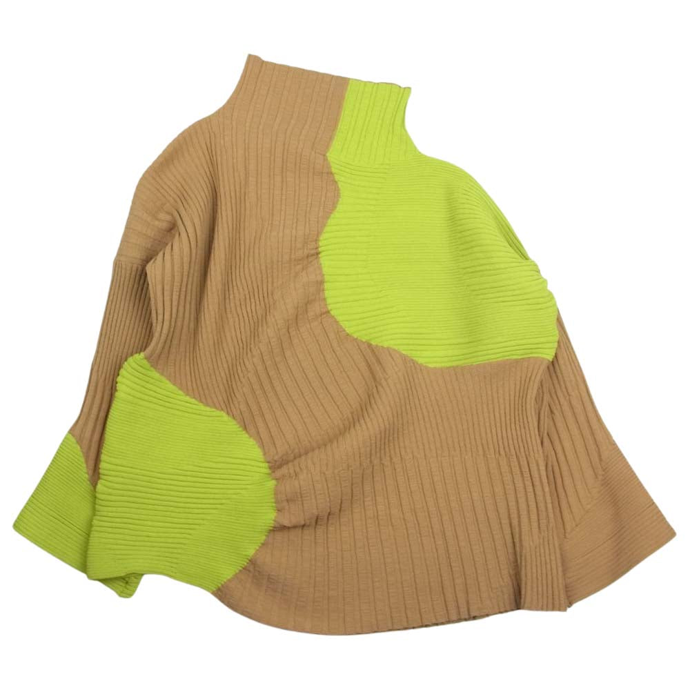 ISSEY MIYAKE イッセイミヤケ IM23KN251 リブ グロウ ハイネック ニット ベージュ系 イエロー系 2【美品】【中古】