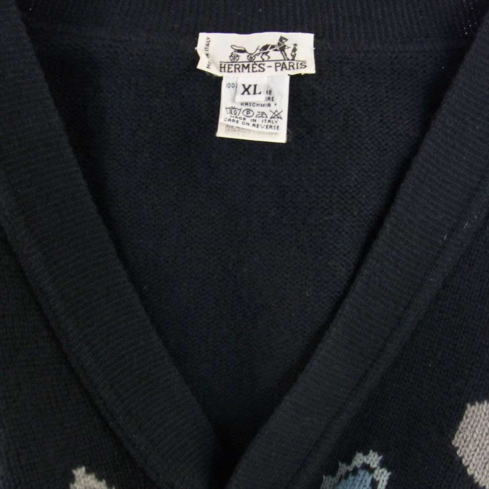 HERMES エルメス 国内正規品 カシミア100% オールド カーディガン ダークネイビー系 XL【中古】