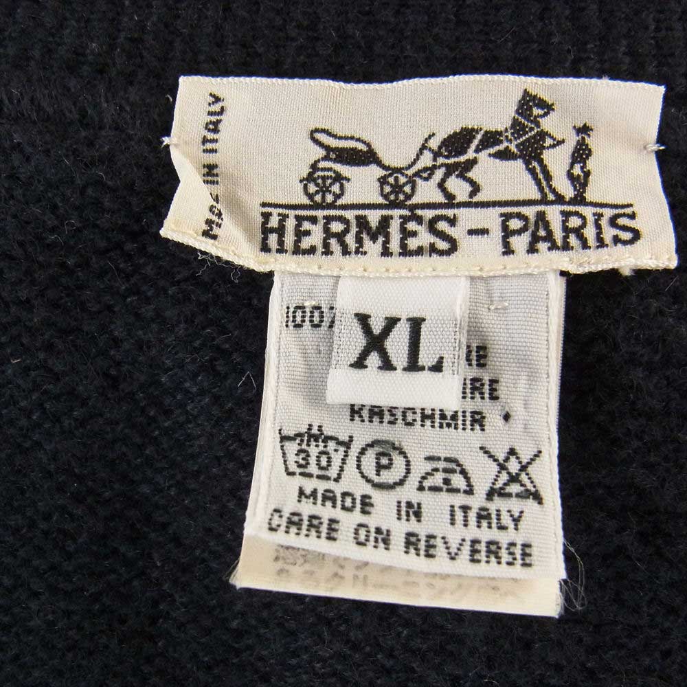 HERMES エルメス 国内正規品 カシミア100% オールド カーディガン ダークネイビー系 XL【中古】