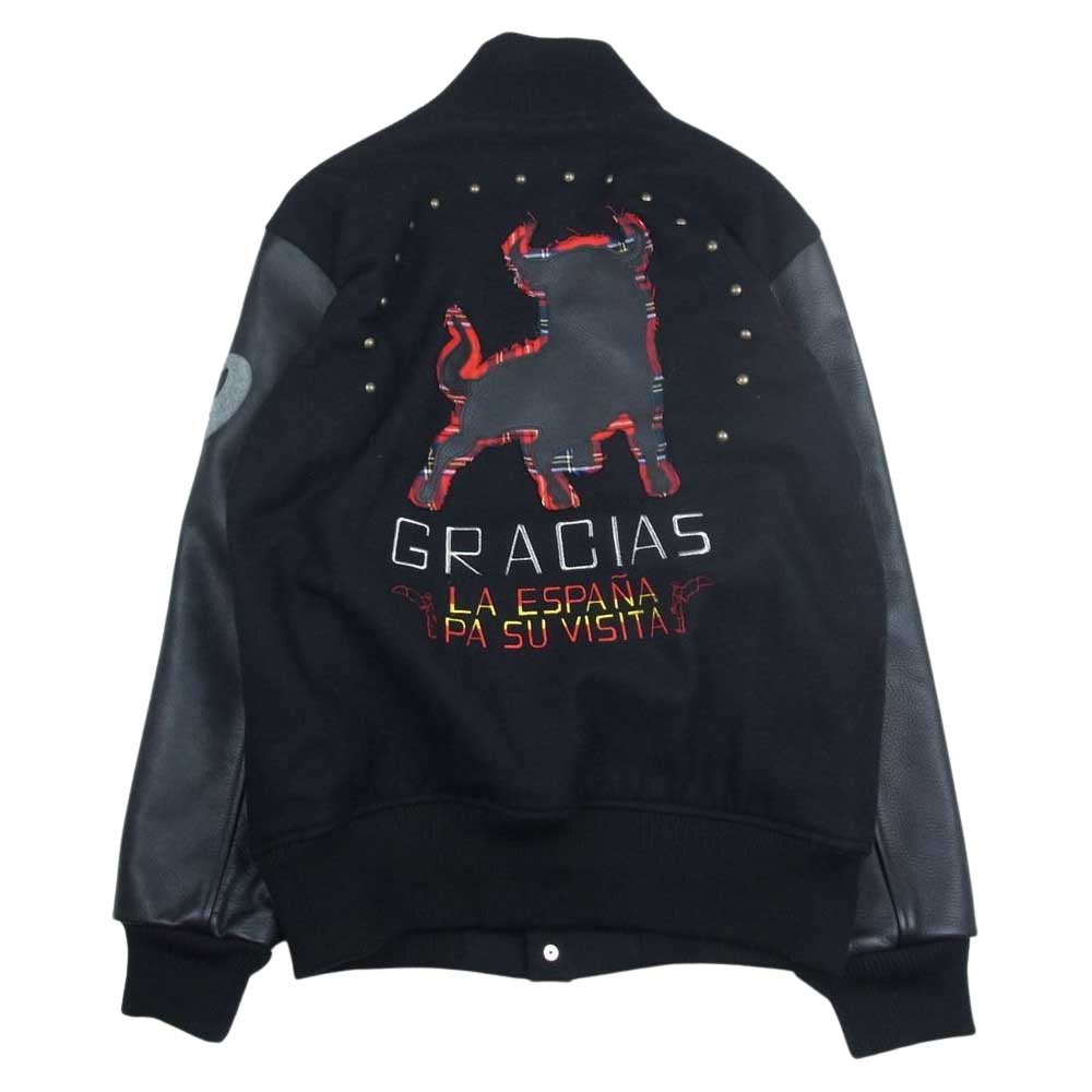 ジーディーシー ワッペン 袖レザー メルトン ウール スタジャン ブラック系 L【中古】