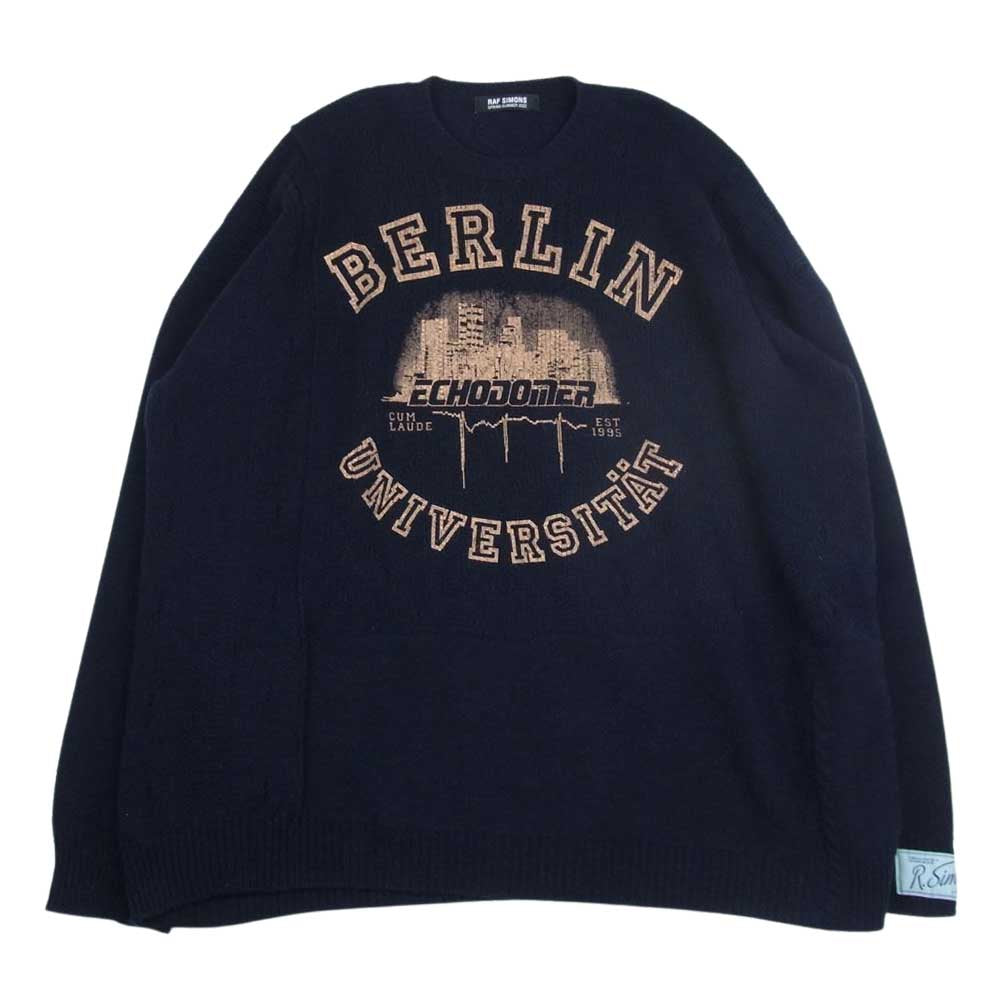 RAF SIMONS ラフシモンズ 22SS  BERLIN LOOSE FIT REVERSED BRAID SWEATER PRINTED FRONT オーバーサイズ フロントプリント ニットセーター ネイビー系 2【中古】