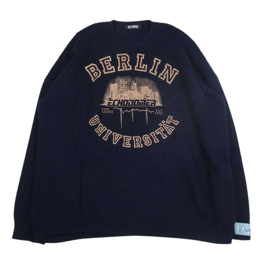 RAF SIMONS ラフシモンズ 22SS  BERLIN LOOSE FIT REVERSED BRAID SWEATER PRINTED FRONT オーバーサイズ フロントプリント ニットセーター ネイビー系 2【中古】