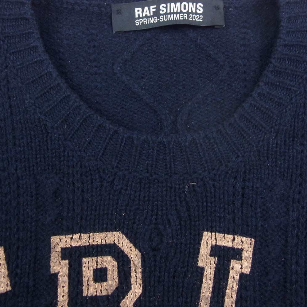 RAF SIMONS ラフシモンズ 22SS  BERLIN LOOSE FIT REVERSED BRAID SWEATER PRINTED FRONT オーバーサイズ フロントプリント ニットセーター ネイビー系 2【中古】