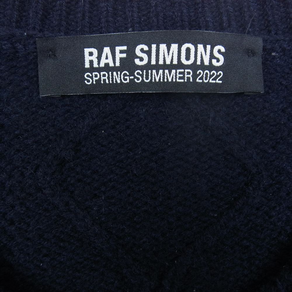 RAF SIMONS ラフシモンズ 22SS  BERLIN LOOSE FIT REVERSED BRAID SWEATER PRINTED FRONT オーバーサイズ フロントプリント ニットセーター ネイビー系 2【中古】