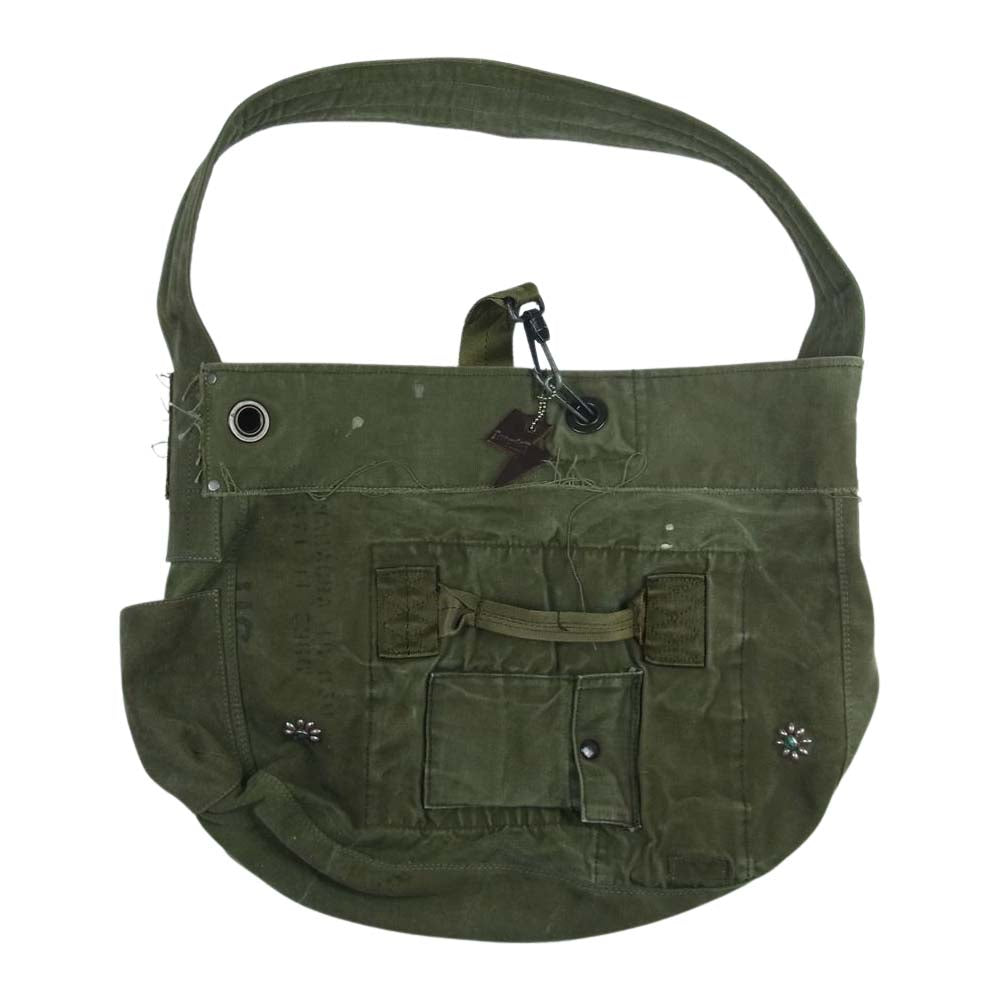 イレギュラー ヴィンテージ リメイク ミリタリー ショルダー バッグ カーキ系【極上美品】【中古】