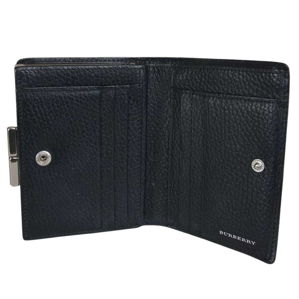 BURBERRY バーバリー がま口 二つ折り財布 レザー ウォレット ブラック系【中古】