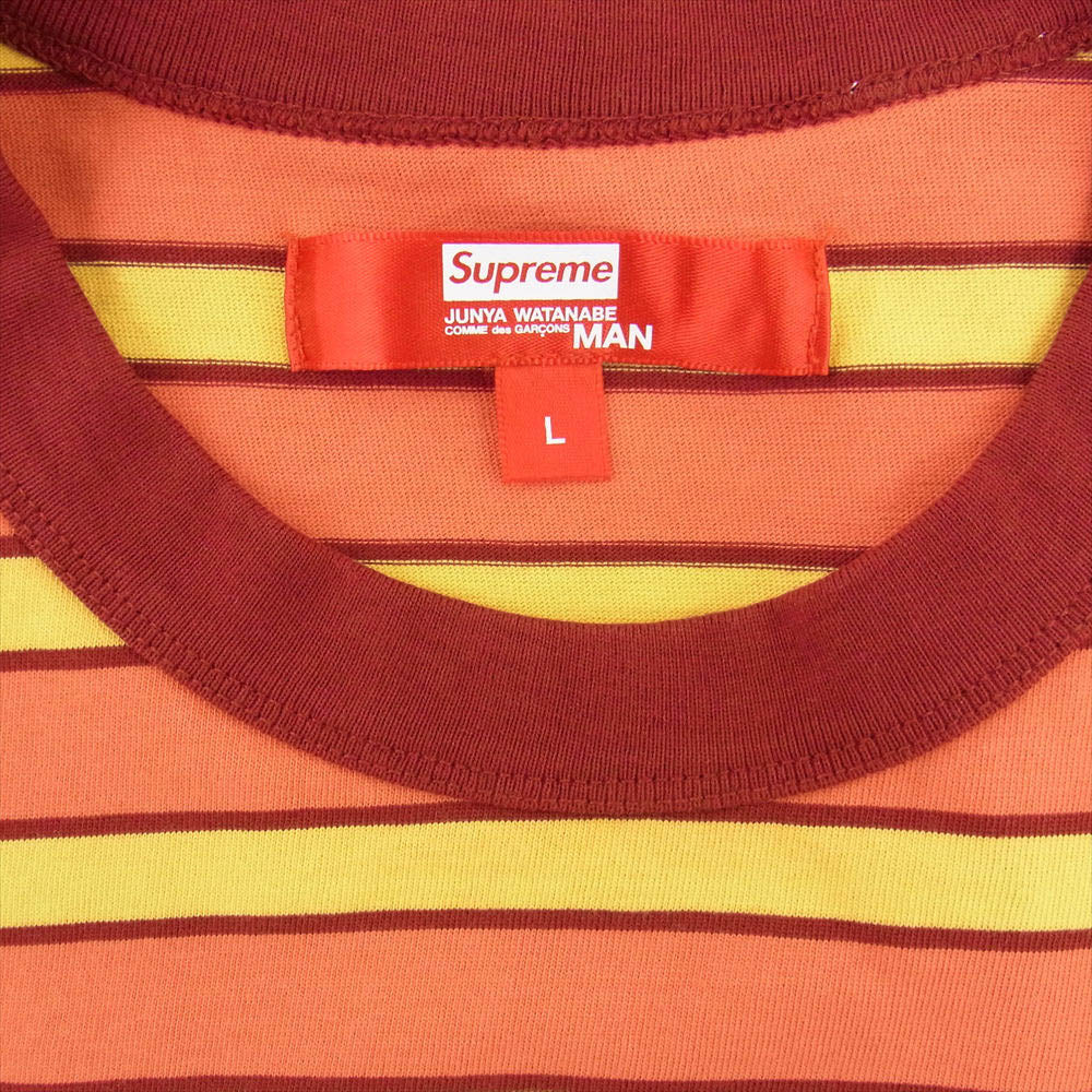 Supreme シュプリーム 21AW JUNYA WATANABE COMME des GARCONS MAN ジュンヤ ワタナベ コムデギャルソン マン Stripe S/S Top ストライプ エスエス トップ イエロー系 オレンジ系 L【美品】【中古】