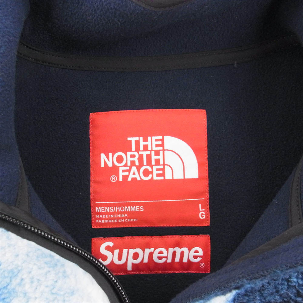 Supreme シュプリーム THE NORTH FACE ノースフェイス 21AW NA52100I Bleached Denim Print Fleece Jacket ブリーチドデニムプリント フリースジャケット ブルー系 L【中古】